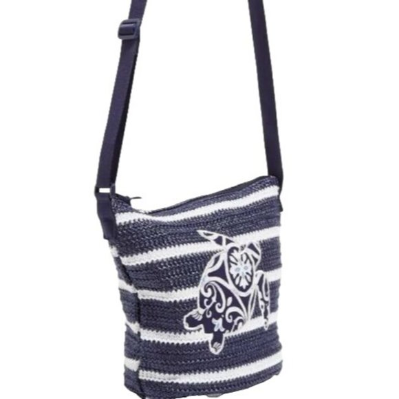 Vera Bradley Straw Bucket Crossbody Bag - Steel Blue Medallion w/Turtle NEW - Picture 4 of 8